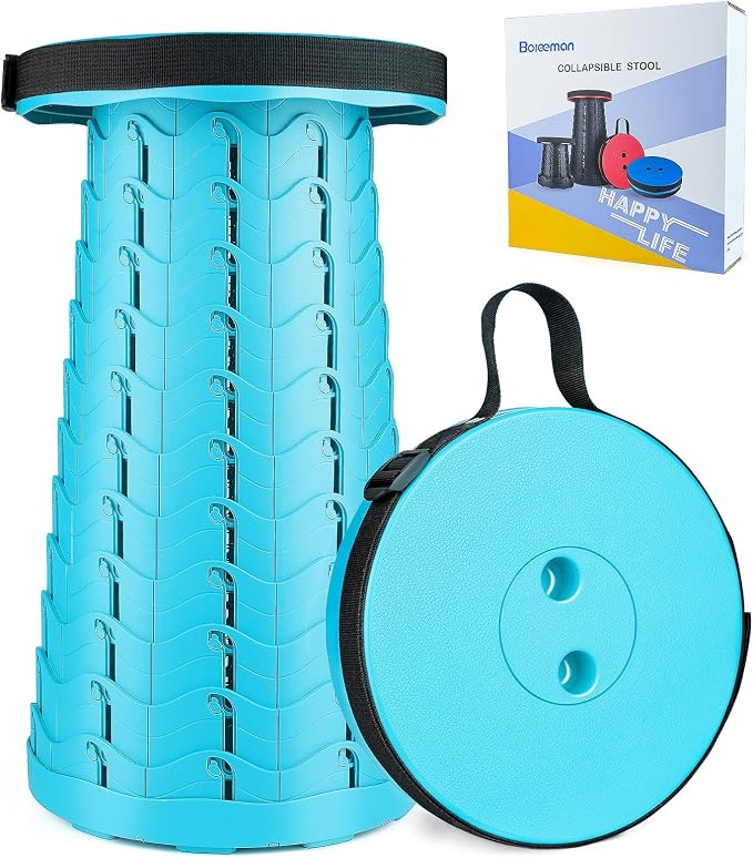 Upgraded Folding Stool Lightweight Yet More Sturdy with Load Capacity 400lbs Portable Collapsible Stool for Camping Fishing Hiking BBQ (Light Blue)