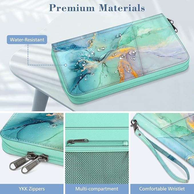 FINTIE Family Passport Holder Wallet Travel Document Organizer Clutch Bag | RFID Blocking Credit Cards Case Cover for Women Men