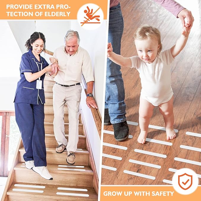 Non Slip Bathtub Stickers, 24 PCS Shower Stickers for Safety Bathroom Tubs, Bathtub Non Slip Stickers and Adhesive Decals Scraper for Bath Tub, Shower Floor, Stairs, Ladders(White)