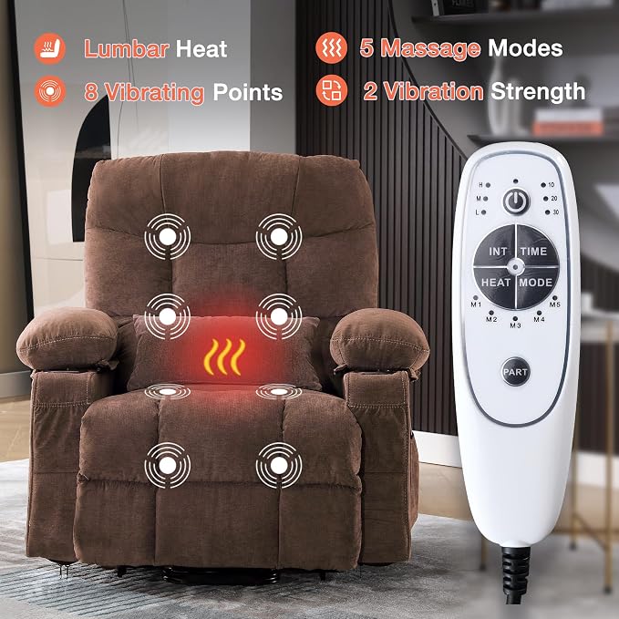 MAHOMICO Power Lift Recliner Chair for Elderly with Vibration Massage and Lumbar Heating,Electric Lift Recliner Single Sofa with Side Pocket,Two Cup Holders and USB Charge Port for Living Room