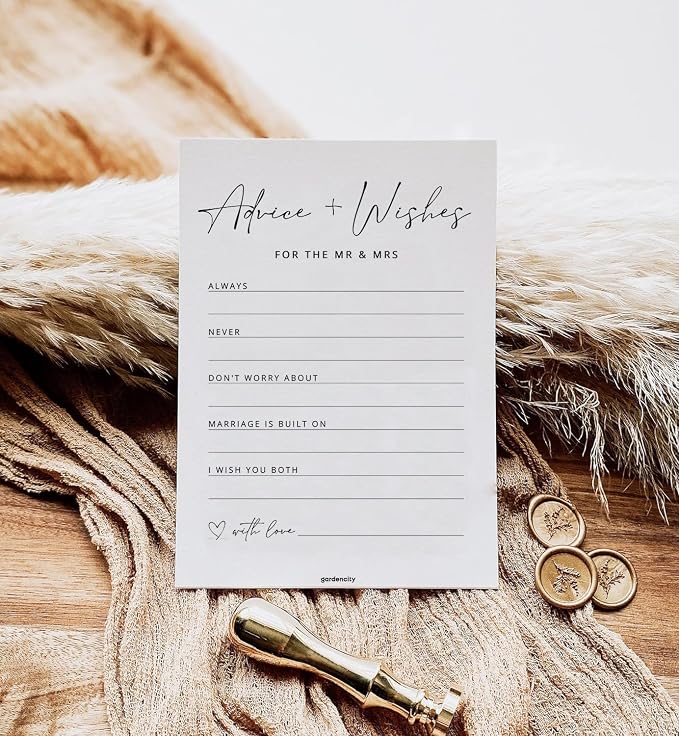 GardenCity Advice and Wishes for the Mr and Mrs, Bridal Shower Games for 50 Guests, Bridal and Wedding Shower Advice Cards, 50 Cards, Minimalist