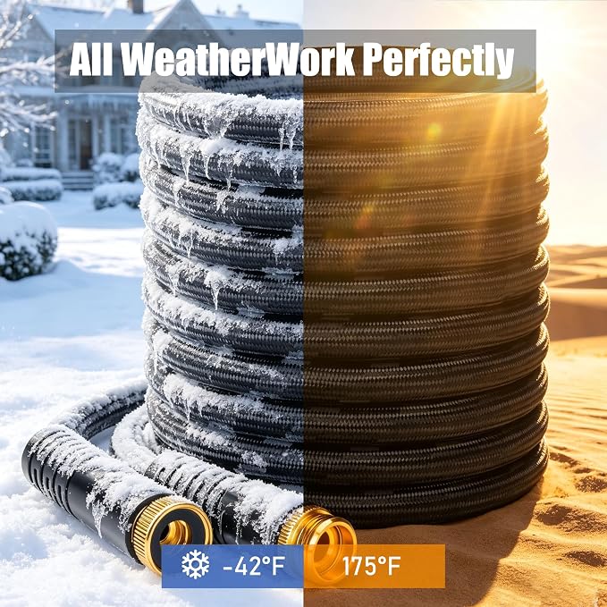 Garden Hose, Lightweight Water Hose for Lawn,Gardening and Outdoor | stable water flow, 3-layer anti-kink structure, Lightweight. Compact storage, with 10-spray nozzle, leakproof connectors