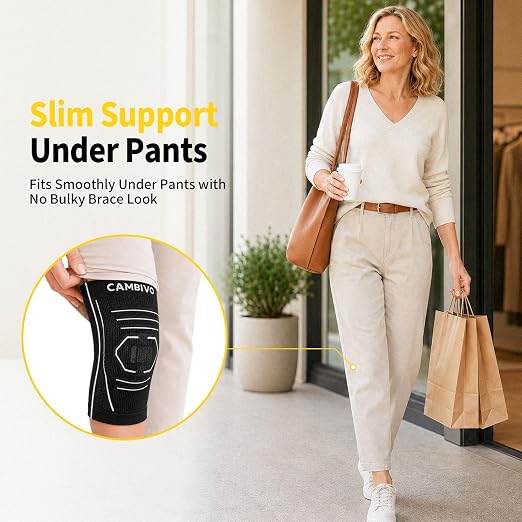 CAMBIVO Knee Brace for Women and Men with Side Stabilizer 2 Pack, Lightweight Knee Compression Sleeves for Knee Pain Relief, Knee Sleeves for Running, Workout and Daily Activities (Dark Gray, Medium)