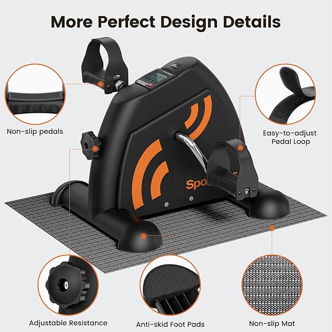 Sportneer Under Desk Bike Pedal Exerciser: Mini Exercise Bike Portable Peddler Sitting for Seniors with LCD Display Arm & Leg Bike Pedals Exerciser with Anti-Skid Mat for Home Office