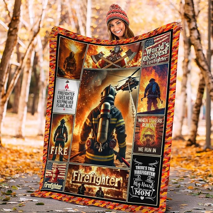 Yibuda Firefighter Blanket Fire Rescue Flannel Plush Throw Blanket Cozy Patriotic Hero Decor Fleece Stuff Blanket Gifts for Lover Girls Boys Kids Adults Women Bed Travel 60"x80"
