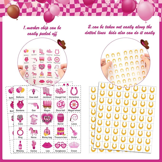 Liliful 35 Pcs Western Bingo Cards 24 Players Bingo Games Wild West Party Games for Kids Boys Girls Adults Family Classroom Activity Birthday Baby Shower Party Favors Supplies (Cowgirl)
