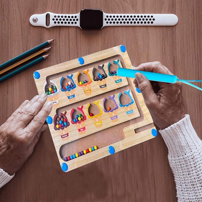 Wooden Alzheimer's Supplies for Seniors- Color and Number Matching Maze Board Suitable for Parkinson's Patients and Alzheimer's Patients - a Brain-Training Sensory Cognitive Maze Board