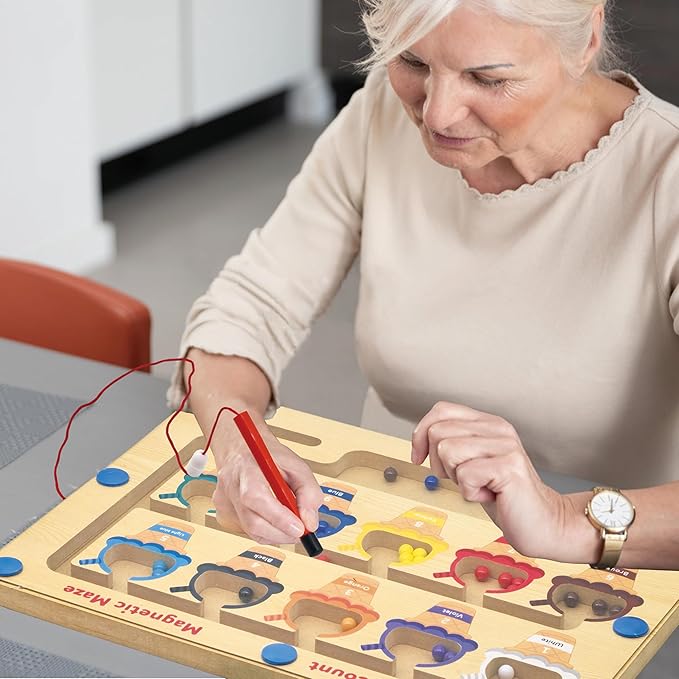 Memory Care Dementia Products for Elderly, Activities for Dementia Seniors, Magnetic Color & Number Matching Alzheimers Games for People With Parkinsons, Fidget Sensory Cognitive Gift Maze Board
