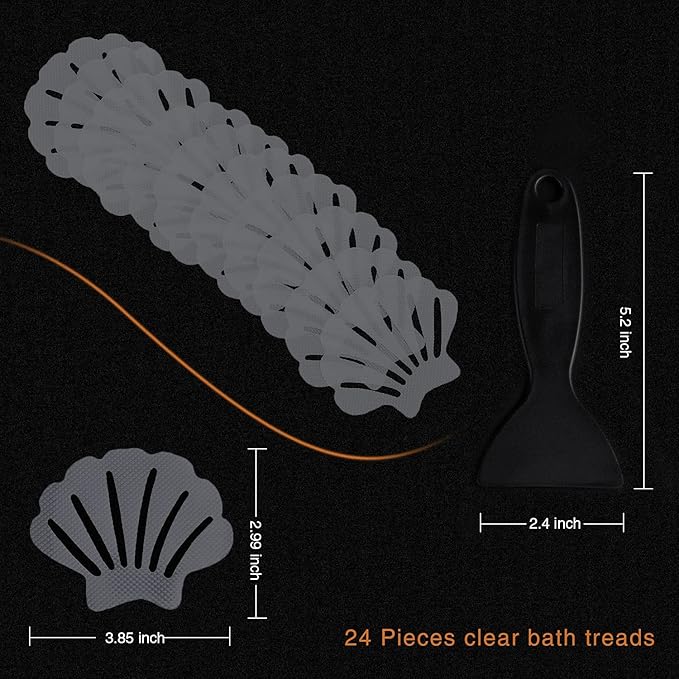 Non-Slip Bathtub Stickers, 24 PCS Shell Safety Bathroom Tubs Showers Treads Adhesive Decals Scraper (Gray)