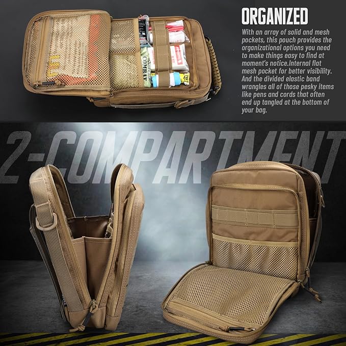 WYNEX Tactical Molle Admin Pouch, Molle Pouches of Double Layer Design | Utility EDC Pouch Organizer, Modular Tool Pouch, Medical EMT Attachment Bag,Large Capacity, Elastic Webbing Insert Panel