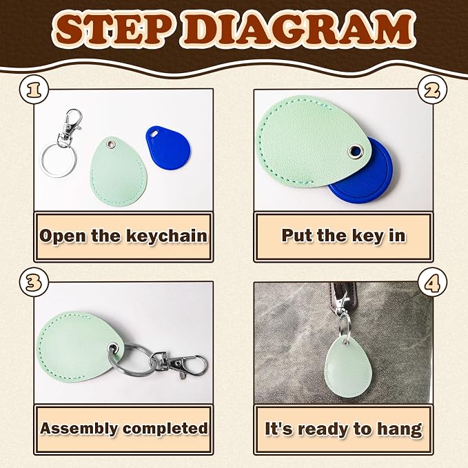 16PCS Key Fob Holder, PU Leather Key Holder with Metal Rings, NFC Tags Holder Keyring, for Keys ID Key Cards and Bag