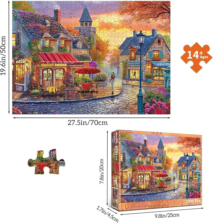 Puzzles for Adults 1000 Pieces,The Streets of Autumn Jigsaw Puzzle with 1:1 HD Poster, Perfect Interlocking No Dust, Stress Relief Ideal Gift for Family Games