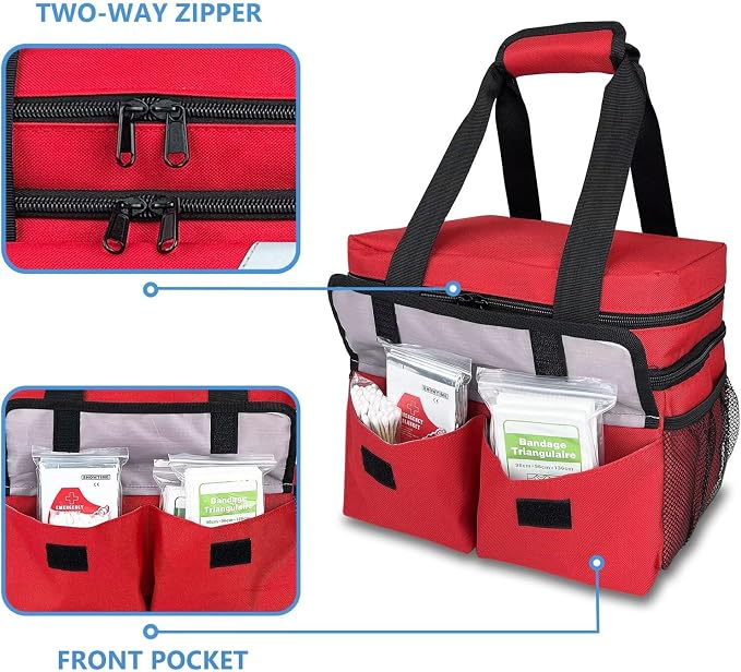 Double Layers Medicine Organizer Storage Bag with Dividers, First Aid Bag with Medic First Aid Badge, Medical Bag for Medical Supplies & Equipment