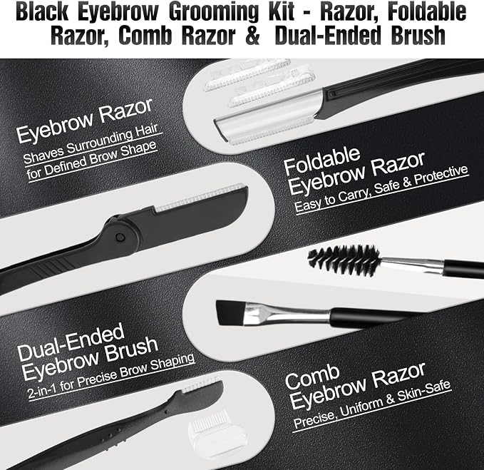 Eyebrow Kit for Men, 17 in 1 Tweezers for Women Facial Hair, Hair Scissors with comb, Eyebrow Trimmer, Brow Brushes, Hair Tools Travel Bag, Professional Grooming Tweezer for Men