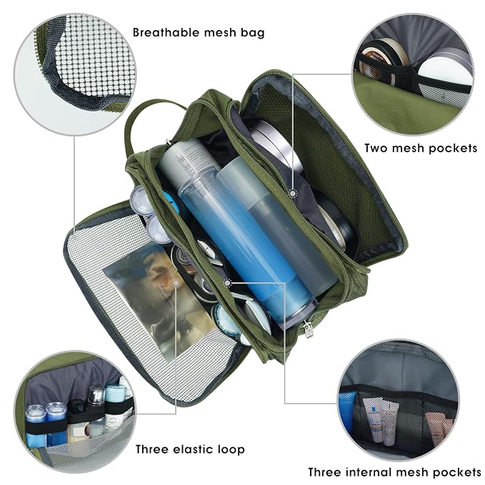 WANDF Travel Toiletry Bag for Men, Small Dopp Kit for Toiletries | Water-Resistant Fabric, Travel Bag for Toiletries, Compact Storage, Shaving Accessories, Weekend Trips