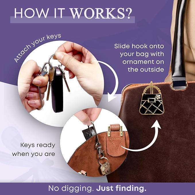 Women’s Bag Charm Key Finder, Car Keychain Hook, Cute Purse Organizer & Tote Bag Accessories, Gifts for Mom - Original