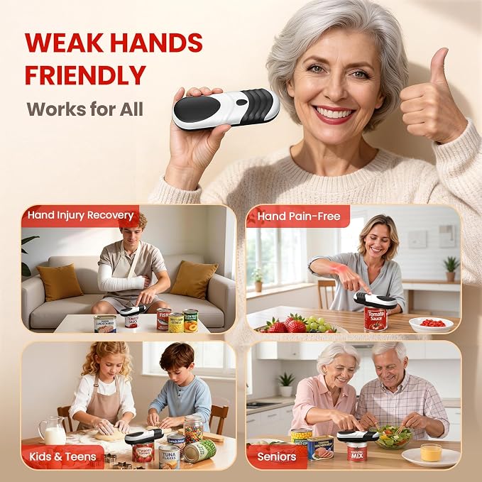 Electric Can Opener One Touch Automatic Can Opener for Seniors, Rechargeable Smooth Edge Can Opener with Magnetic Cover Catch, Food Safe Kitchen Gadget for Arthritis Hands