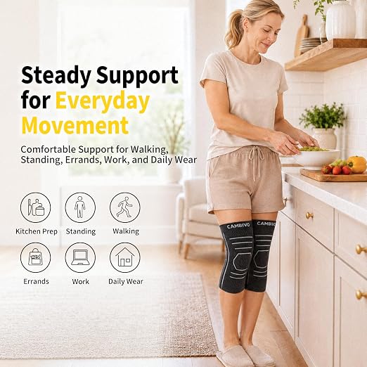 CAMBIVO Knee Brace for Women and Men with Side Stabilizer 2 Pack, Lightweight Knee Compression Sleeves for Knee Pain Relief, Knee Sleeves for Running, Workout and Daily Activities (Dark Gray, Medium)