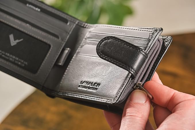 Soft Leather Wallet for Men, Genuine Bifold with Zipper Coin Pocket | Holds Bills, Credit Cards, Coins – RFID Blocking – Stylish, Durable & Practical Leather Wallet for Men