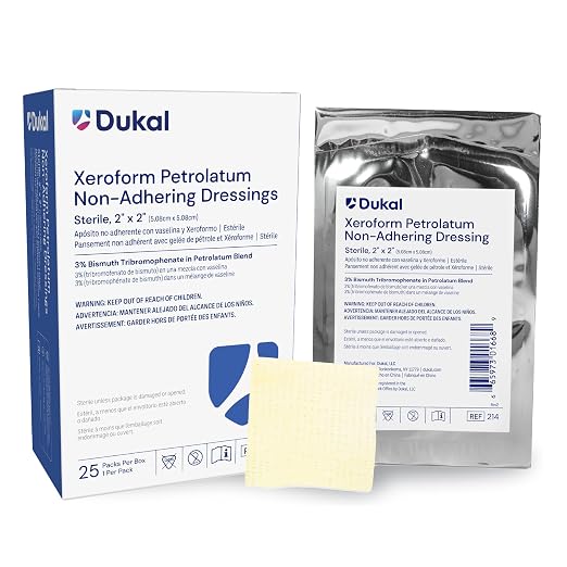 Dukal 214 Xeroform Petrolatum Gauze, Sterile, 2" W x 2" L (Pack of 25)