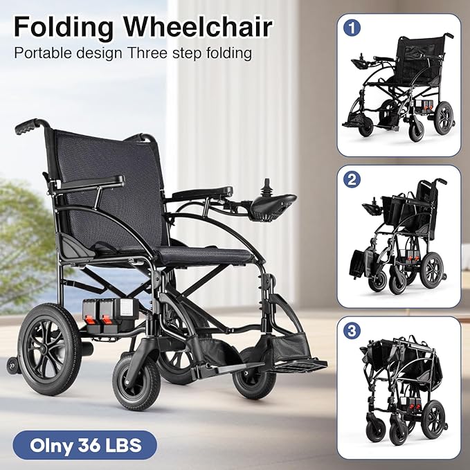 SLF30 Electric Wheelchairs for Adults, Foldable Durable Motorized Wheelchair with 19 Inch Seat and Supports Up to 300 lbs Airline Approved(36 Lbs, Grey)