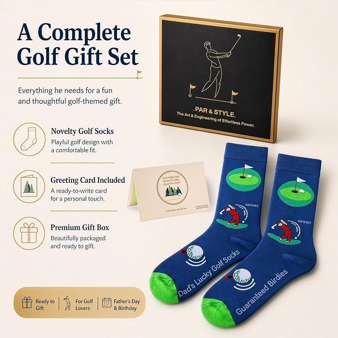 Funny Golf Gifts Socks for Men, Golf Accessories, Size 8-13 Gift Box & Card | Golf gifts for men, soft breathable crew socks, funny gift idea for birthdays, holidays, coworkers, husbands, or golf lovers