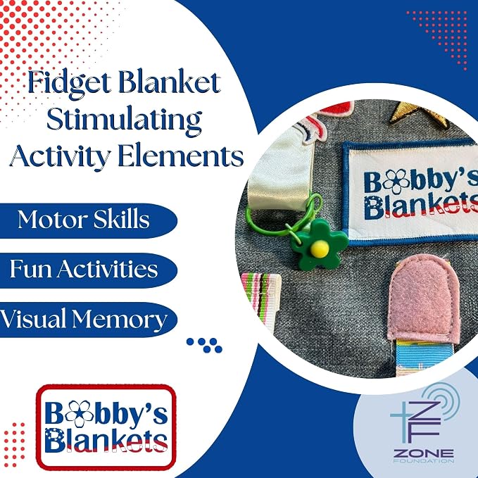 Bobby’s Blankets Premium Sensor Fidget for Alzheimer’s, Dementia, Autism, Asperger’s, Anxiety; Calming Comfort with 20+ Fidget and Texture Elements; 12”x24”