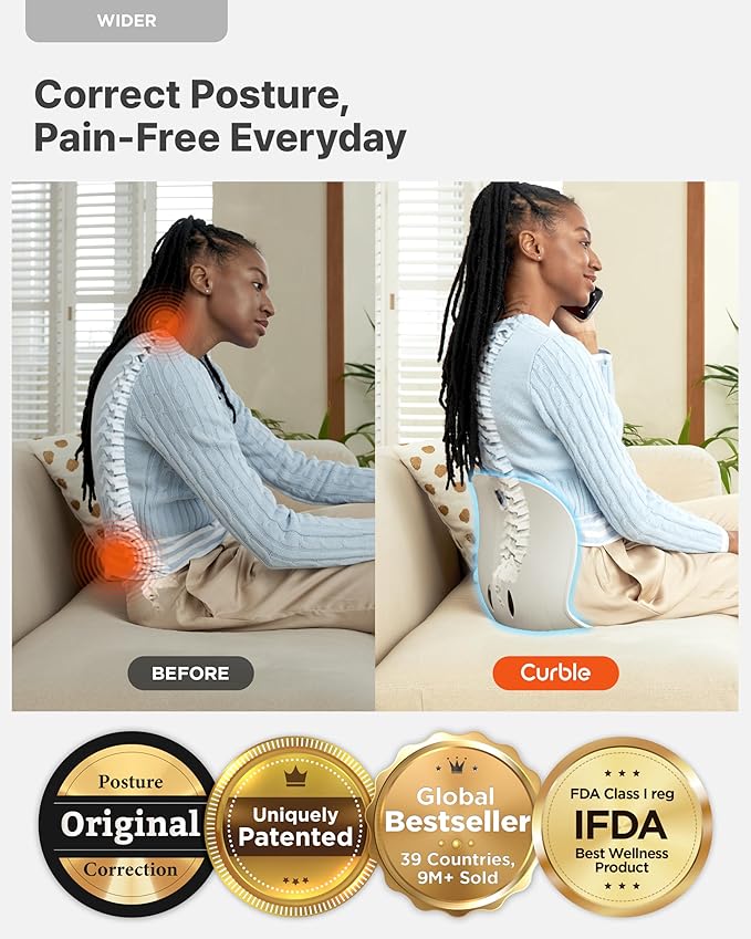 curble Wider – Ergonomic Desk Chair Seat Cushion, Everyday Passive Posture Trainer for Work from Home, Office & Car, Breathable Lumbar Support