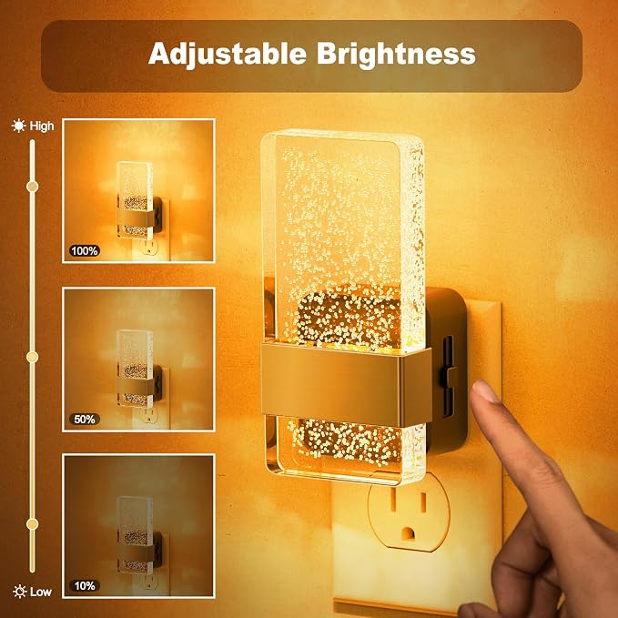 JandCase Night Lights Plug into Wall, Dusk to Dawn Sensor, Acrylic Bubble Design, 0-100lm Adjustable Brightness, for Bedroom, Bathroom, Living Room, Hallway