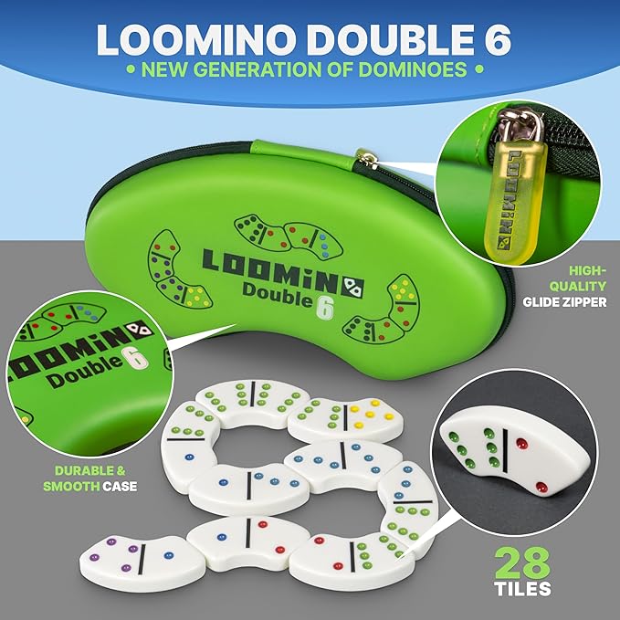 Queensell Loomino - Domino Set for Kids and Adults - New Generation of Dominoes Game - Family Board Game for Kids and Adults