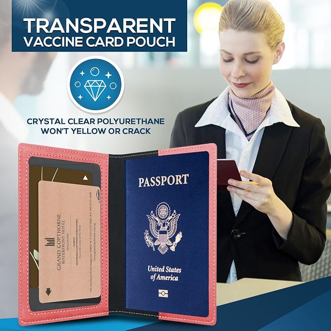 Ciana Passport Holder for Travel – PU Leather Passport Cover and Card Holder for Men & Women – Slim Passport Holder with Card Protector Slot, Travel Must Haves (Pink)