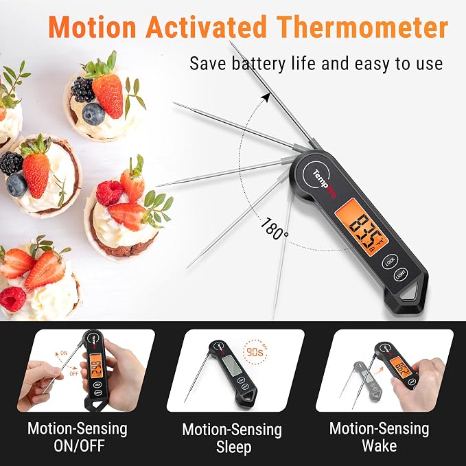 TempPro TP19H Waterproof Digital Meat Thermometer | Ambidextrous Backlit & Motion Sensing, Cooking Food Thermometer for BBQ Grill Smoker Oil Fry Candy Thermometer