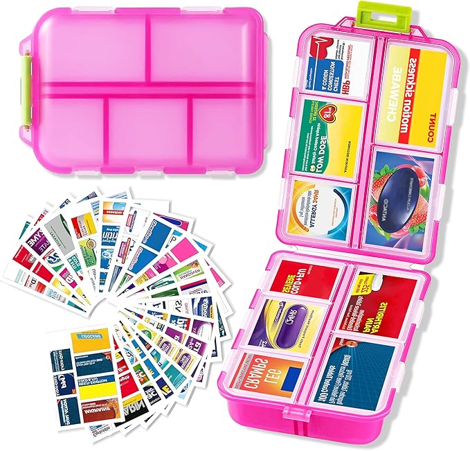 2026 New Extra Large Pill Box with Medicine Labels Travel Essentials Daily Med Container Mini Medication Organizer Storage Organizer Case 7 Day Pill Organizer(Pink)