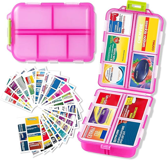 2026 New Extra Large Pill Box with Medicine Labels Travel Essentials Daily Med Container Mini Medication Organizer Storage Organizer Case 7 Day Pill Organizer(Pink)