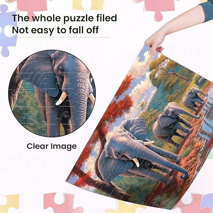 100 Piece Big Piece Jigsaw Puzzle for Seniors Elephant Forest Dementia Large Piece Puzzles for Seniors- Alzheimer's Activity for Adults Puzzle- Best Memory Game for Patiens in Nursing Home 15" x 19"
