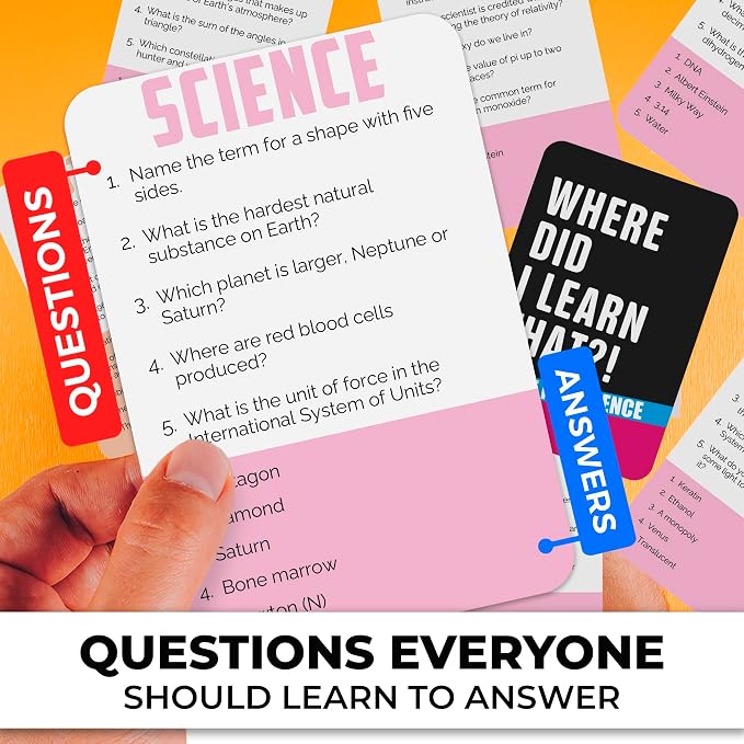 Trivia Card Games for Adults — Family Board Games for Teens and Adults | 500 Science Questions Trivia Cards with Answers – Fun Party Game for Family Game Night