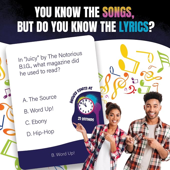 Lyric Legend 90s Hip-Hop and Rap Music Trivia - Adult Games for Game Night - Good for Groups – Finish The Lyrics Party Game - Multiple Choice, Listen While You Play with Included Playlist!