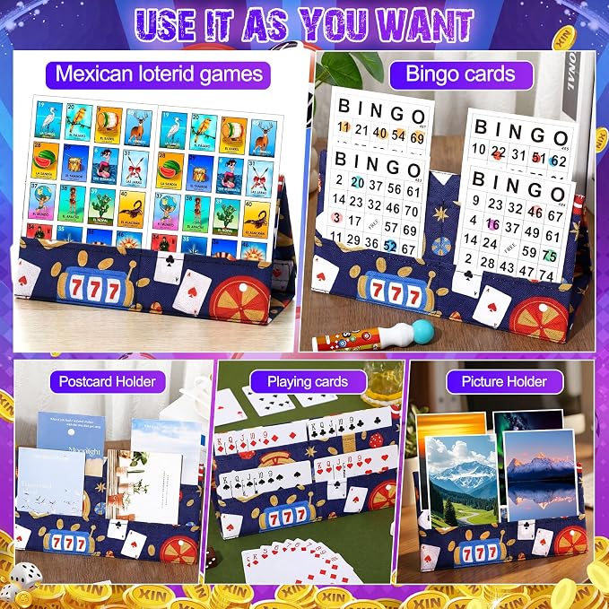 Eersida 2 Pack Bingo Card Holder for Pull Tabs Playing Card Holder Bingo Accessories Canasta Poker Bridge Family Game Night Supplies for Adults (Cute Style)