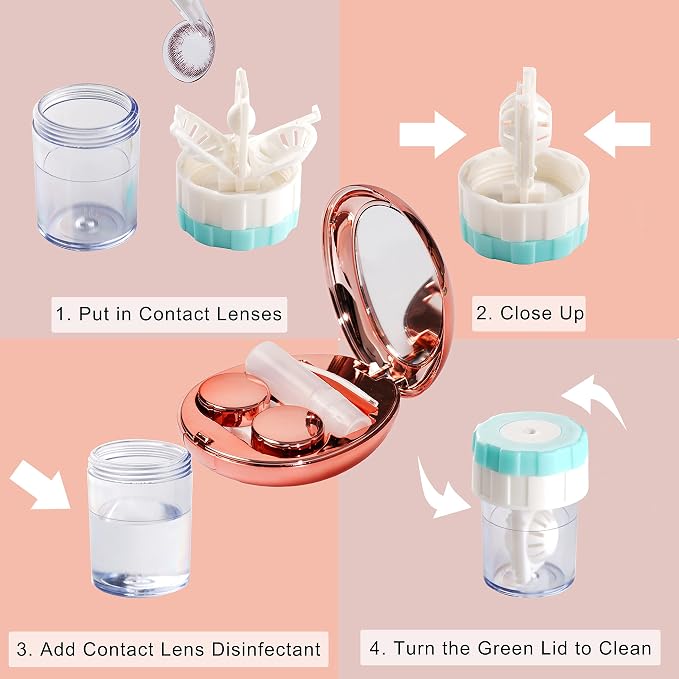 cauyuan Contact Lens Case Portable Travel Box with Cleaner Washer | with Mirror and Removal Tool Solution Bottle for Outdoor Daily Office