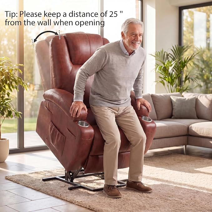 JUMMICO Power Lift Recliner Chair for Elderly with Vibration Massage | Recliner Chair Ergonomic Lift Chair Cup Holder for Living Room (Leathaire, Light Brown)