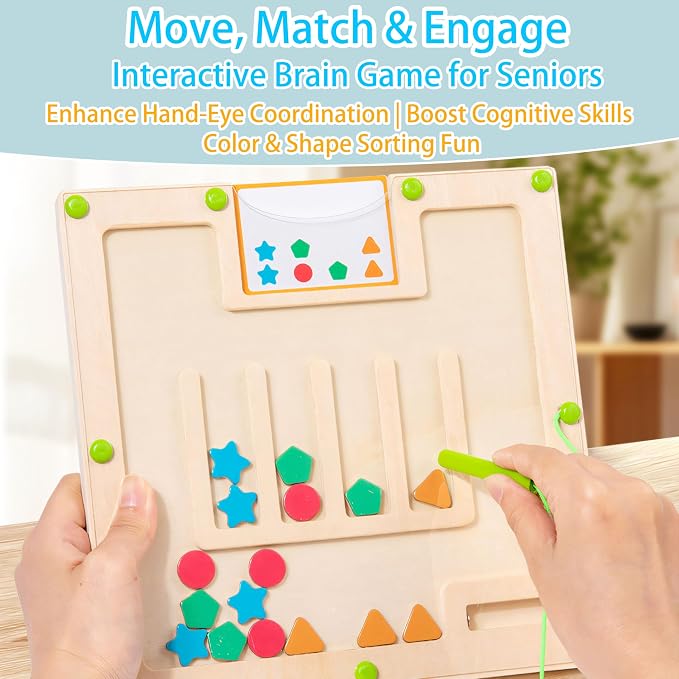 Alzheimers Products for Elderly - Sorting Activities for Dementia Patients, Memory Care Activities for Seniors, Tile Matching Cognitive Busy Box Board Gadgets Gifts