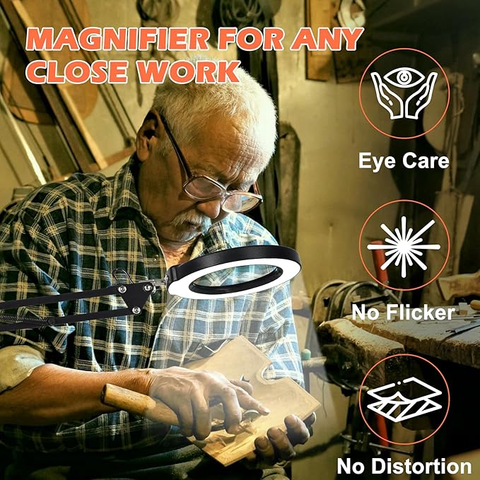 10X Magnifying Glass with Light and Stand, Real Glass Lens Magnifying Desk Lamp, Lighted Magnifier with Light Stepless Dimming Hands Free for Craft, Reading, Painting, Sewing, Solder