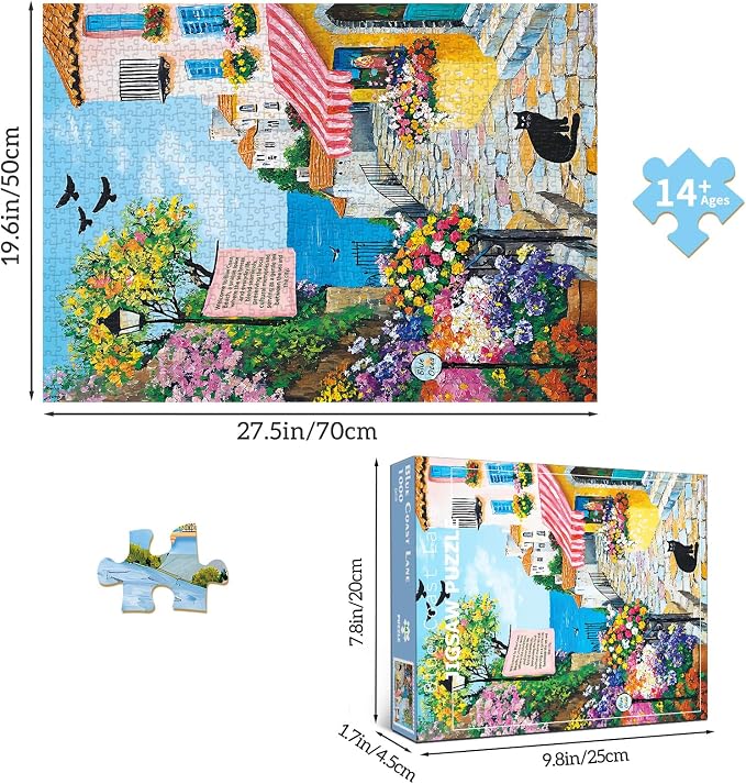 Puzzles for Adults 1000 Pieces,Charming Coastal Path Jigsaw Puzzle with 1:1 HD Poster, Perfect Interlocking No Dust, Stress Relief Ideal Gift for Family Games