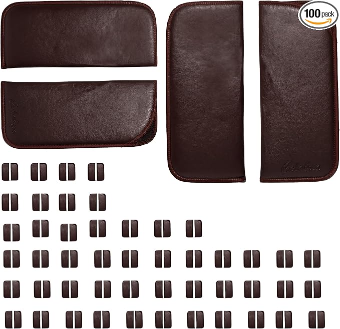 Calabria Half Slip-in Soft Eyeglass Case PU Leather Felt Brown Men Women Vertical Flat Eye Glasses Pouch Sunglasses Holder - 100PACK