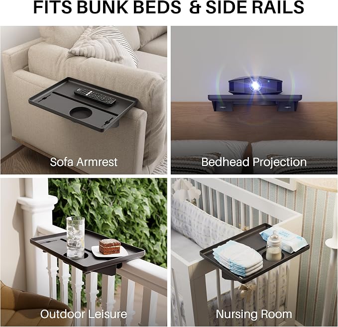 JOYMOOP Clip-On Bedside Shelf for Bunk Beds, Dorm Room Essentials, Bedside Caddy, No-Tool Install Bed Side Table Storage for Loft, Platform Beds, Nightstand Caddy for Phone, Glasses, Book, Black