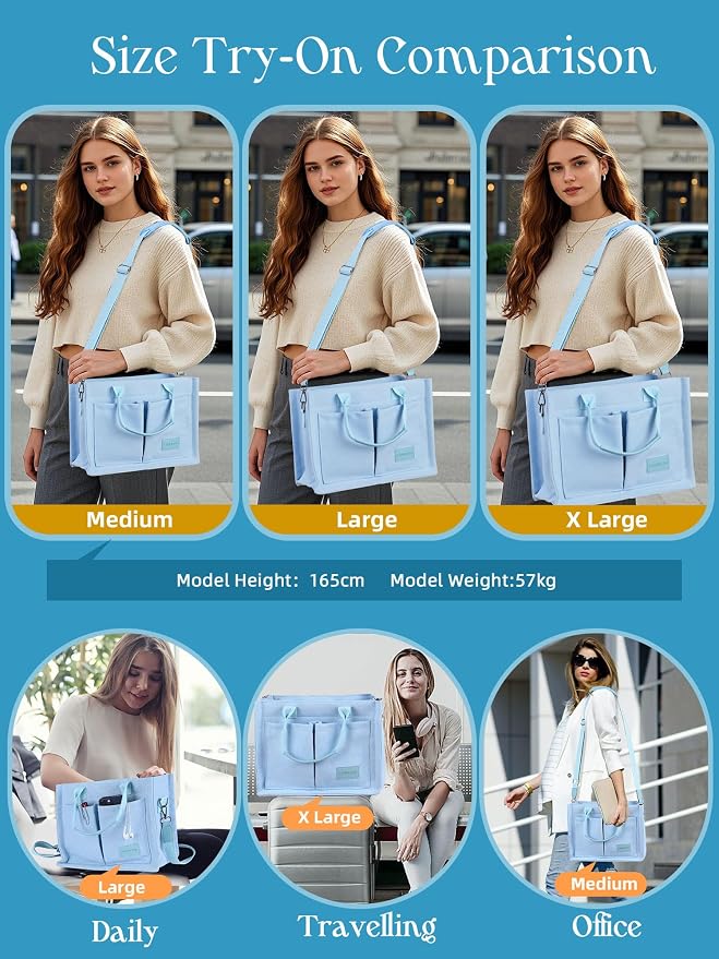FIORETTO Canvas Tote Bag for Women with Zipper Closure & Individual Compartments for Work College for Teacher & Nurse