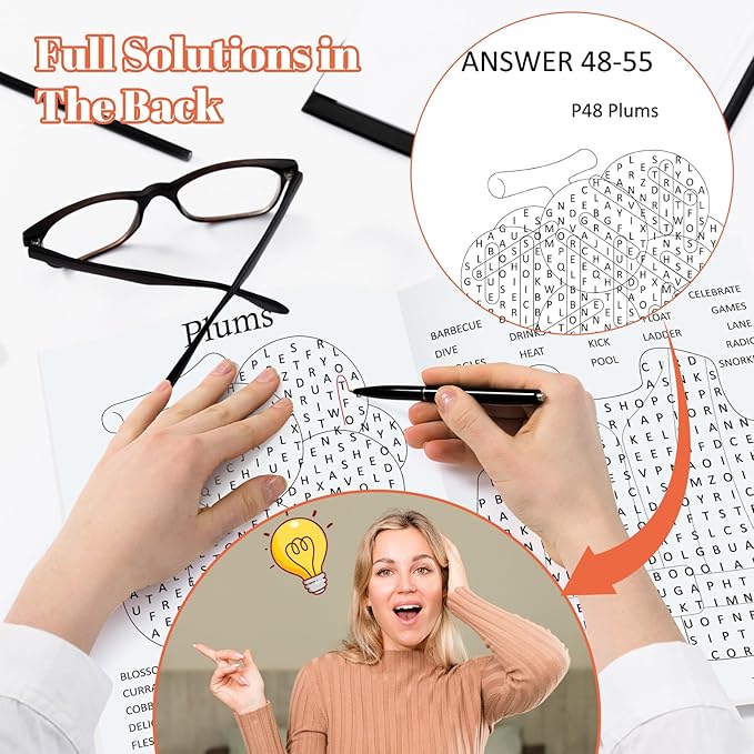8000+ Large Print Word Search Books for Adults & Teens & Seniors, 6-Pack with 330+ Themes Puzzles Activity Books for Brain Games & Stress Relief（Innovative Shape Word Search Design）