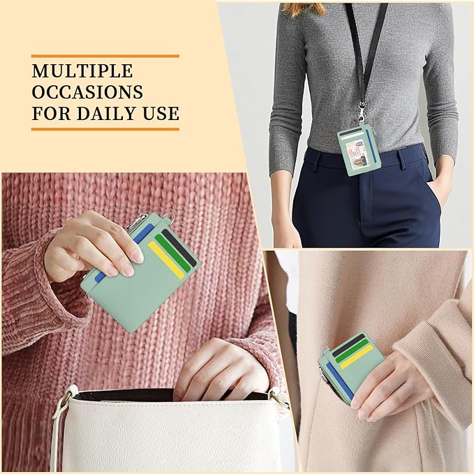 Hancynir Minimalist Small Wallet Women Credit Card Holder, RFID Slim | Zipper Pocket Wallet, Thin Travel Coin Purse, Ladies Women Gifts, Cute Card Case, 6 Card Slots, ID Window, PU Leather