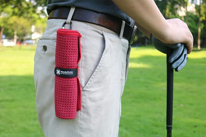 Handy Picks Microfiber Golf Towel (16" X 16") with Carabiner Clip, Waffle Pattern Golf Towel Hook and Loop Fastener - The Convenient Golf Cleaning Towel