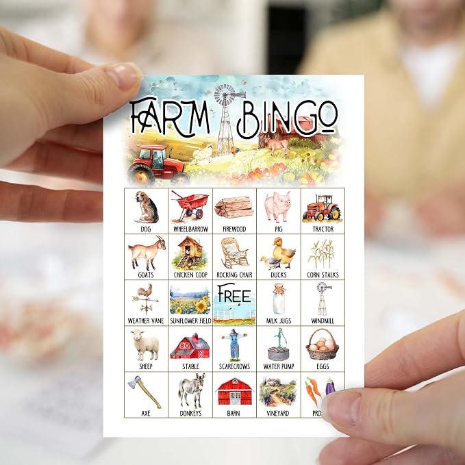 Farm Bingo Game Cards, Farm Barn Bingo Games for Adults, Field Cards Supplies, Farm Animal Birthday Party Decor Favors, Card Gifts for Women Friends Family Birthday Holiday, 04